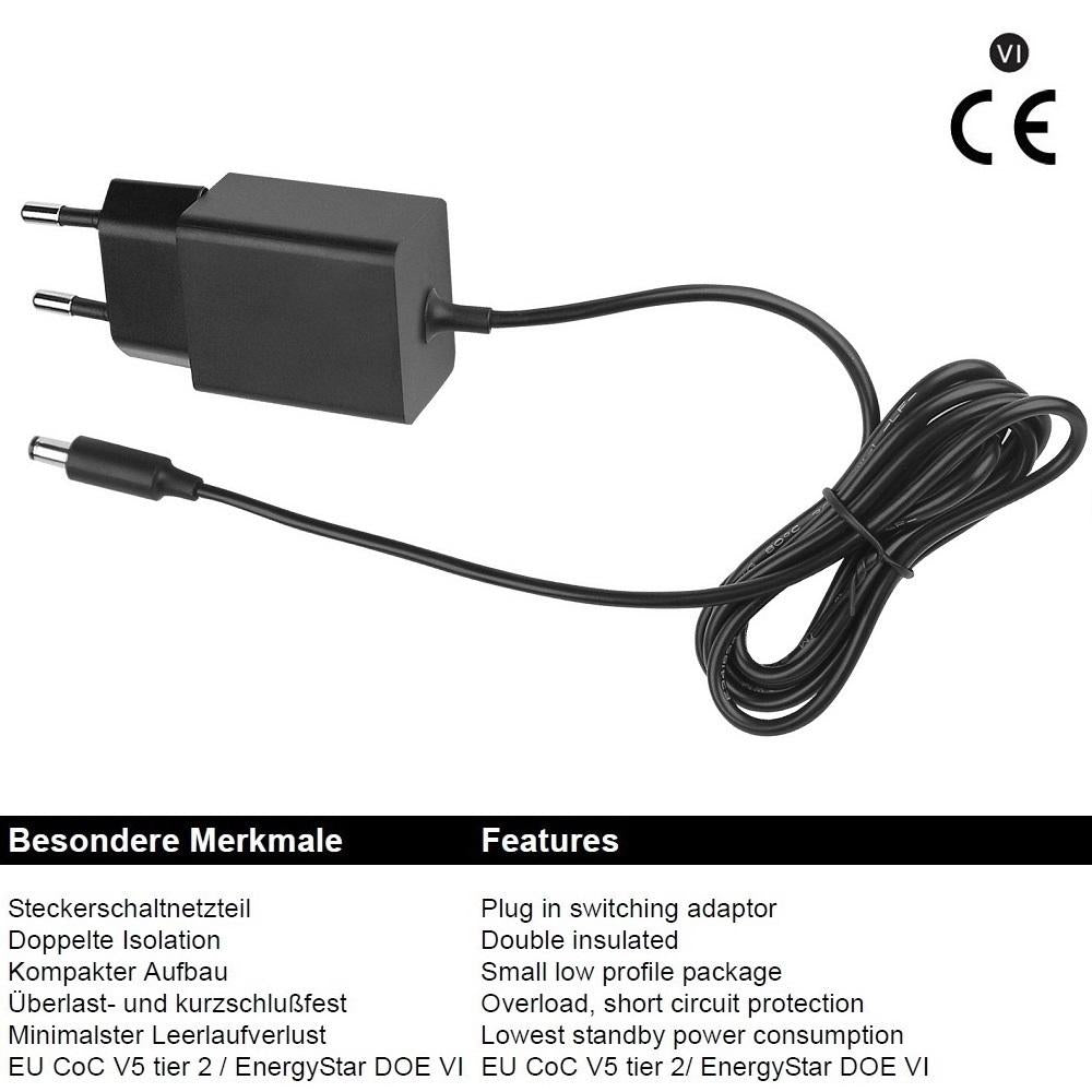 GEQUDIO Netzteil 5V / 2A kompatibel für Yealink T85W T87W T73U T73W T74U T77U T74W T54W, Snom, Fanvil, IP Telefone - Schmaler Adapter energiesparend - Universal Ladegerät mit Hohlstecker - 1er Pack