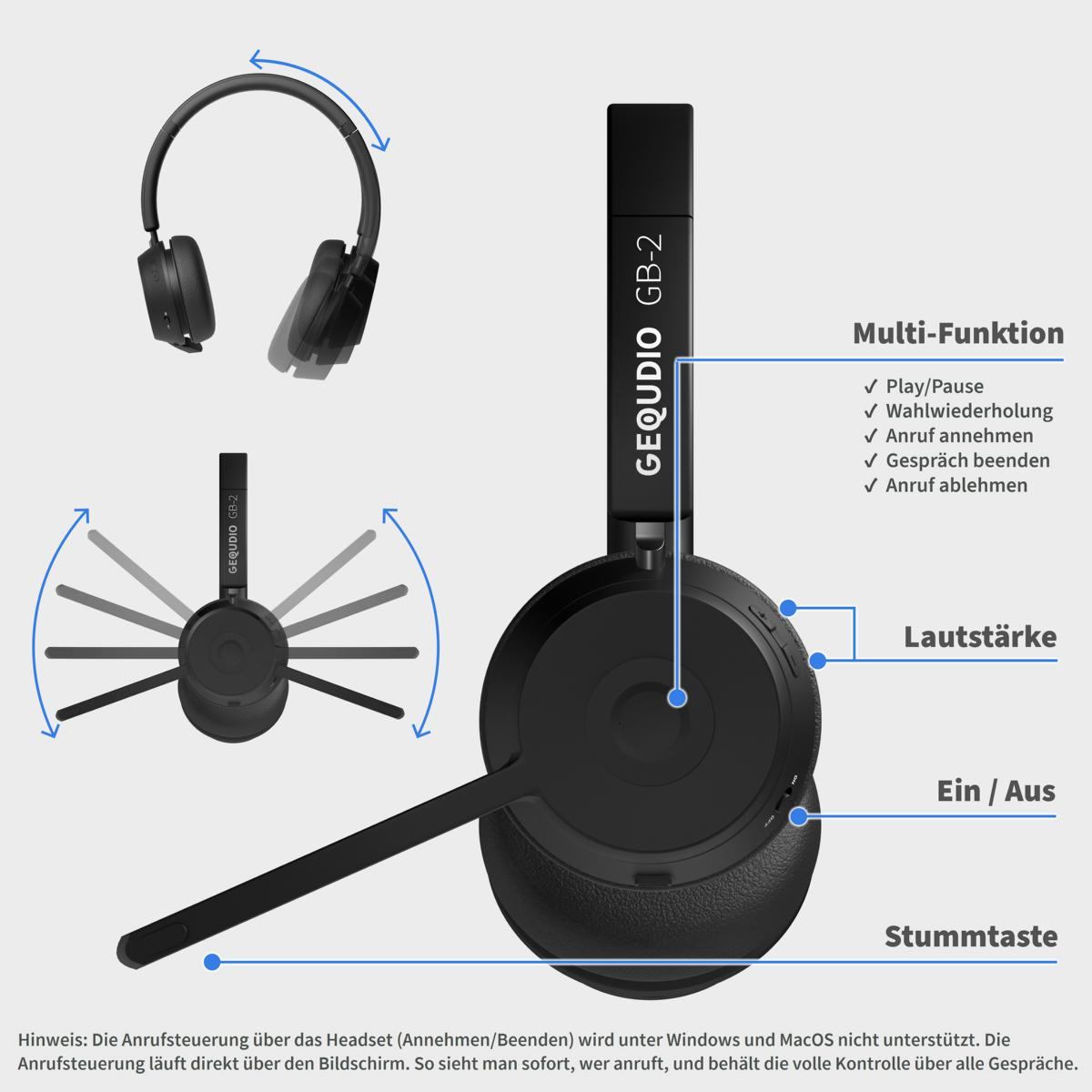 GEQUDIO Schnurlos Headset GB-2 (ohne USB-Adapter)