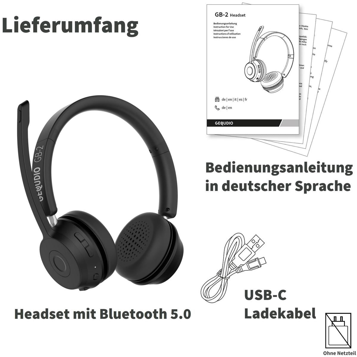 GEQUDIO Schnurlos Headset GB-2 (ohne USB-Adapter)