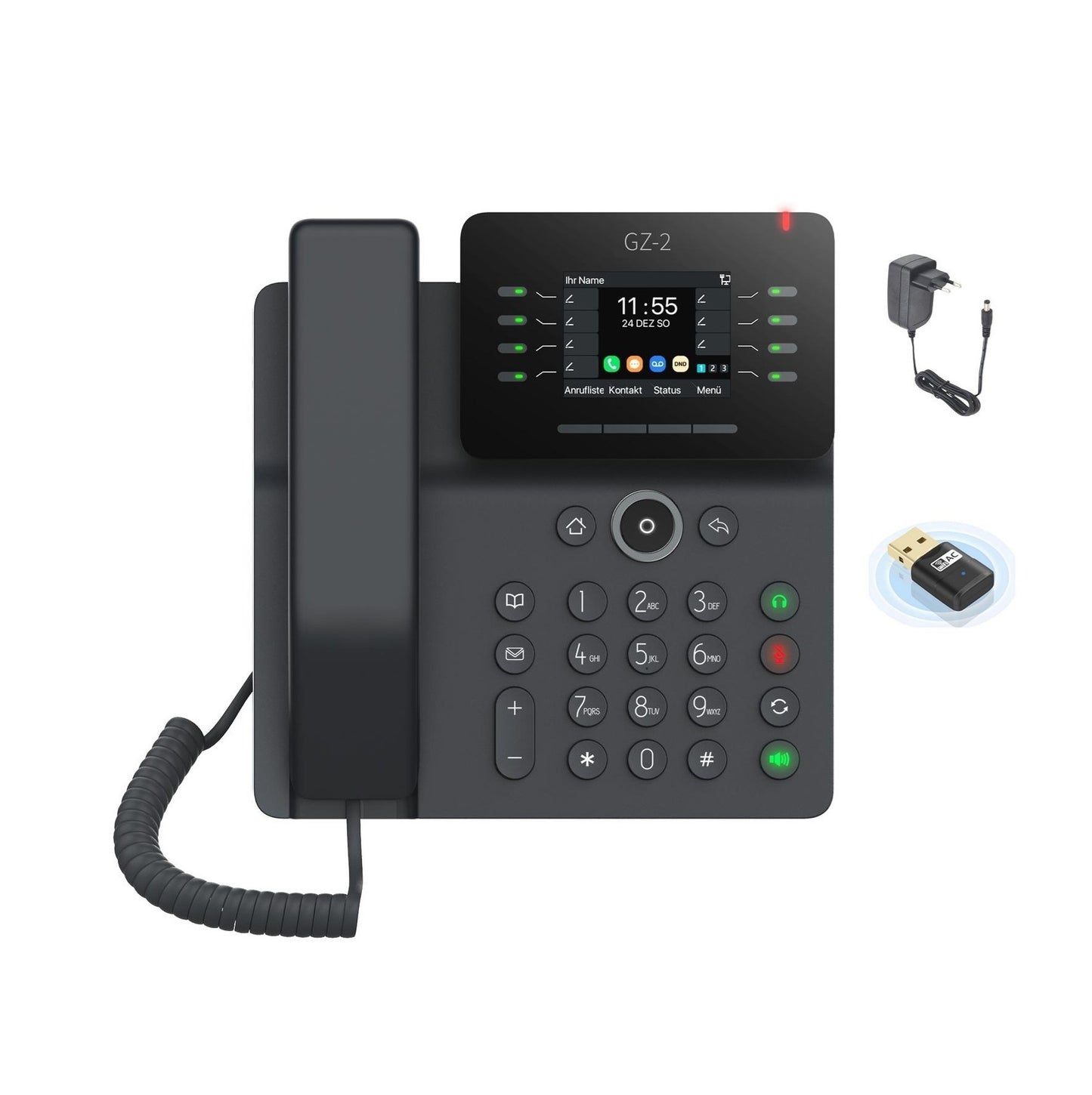 GEQUDIO IP Telefon GZ-2 mit Netzteil & WLAN Stick - Fritzbox, Telekom kompatibel