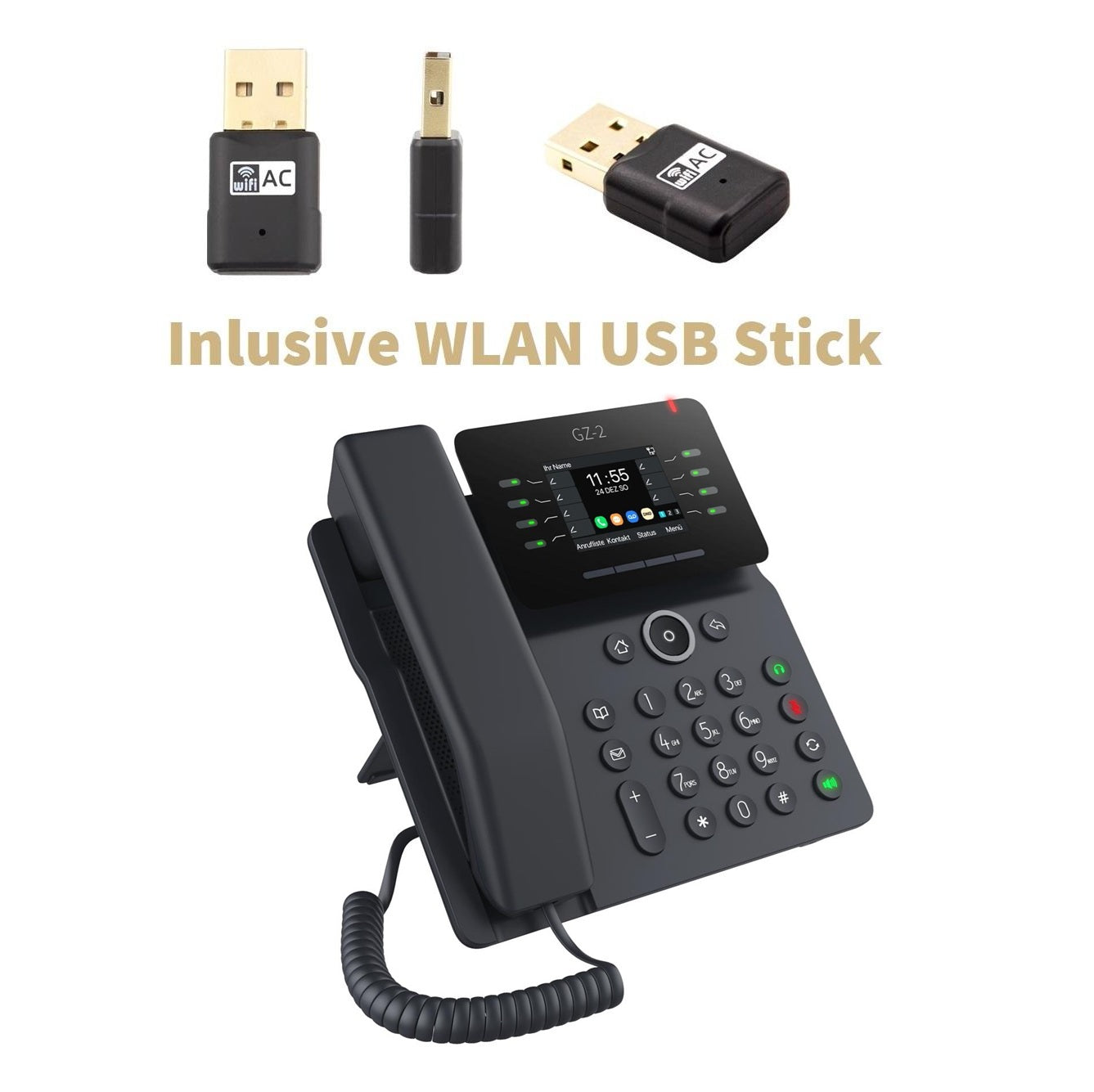 GEQUDIO IP Telefon GZ-2 mit Netzteil & WLAN Stick - Fritzbox, Telekom kompatibel