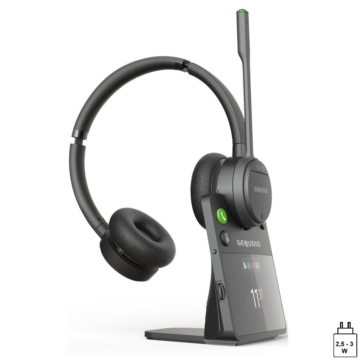 GEQUDIO GC-4 DECT und Bluetooth Dual Headset (2-Ohr) mit Active Noise-Cancelling
