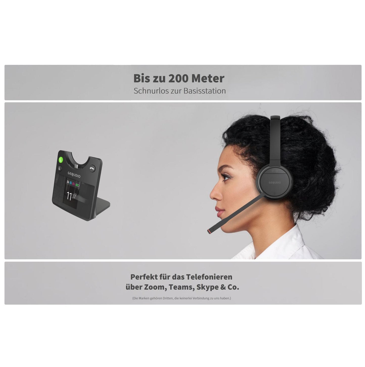 GEQUDIO GC-4 DECT und Bluetooth Dual Headset (2-Ohr) mit Active Noise-Cancelling