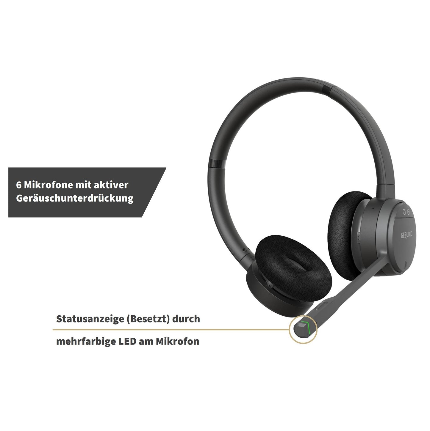 GEQUDIO GC-4 DECT und Bluetooth Dual Headset (2-Ohr) mit Active Noise-Cancelling