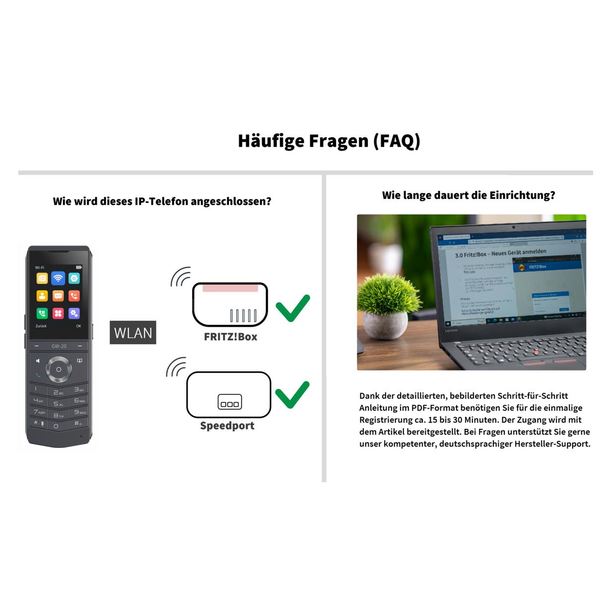 ⚠ B-WARE Kleine Kratzer ⚠ GEQUDIO IP Telefon schnurlos GW-20 mit Ladeschale für Fritzbox, Telekom, SIP kompatibel - Premium Freisprechen & Bluetooth - Dualband Wi-Fi 6 mit WLAN Roaming IP67 wasserdicht