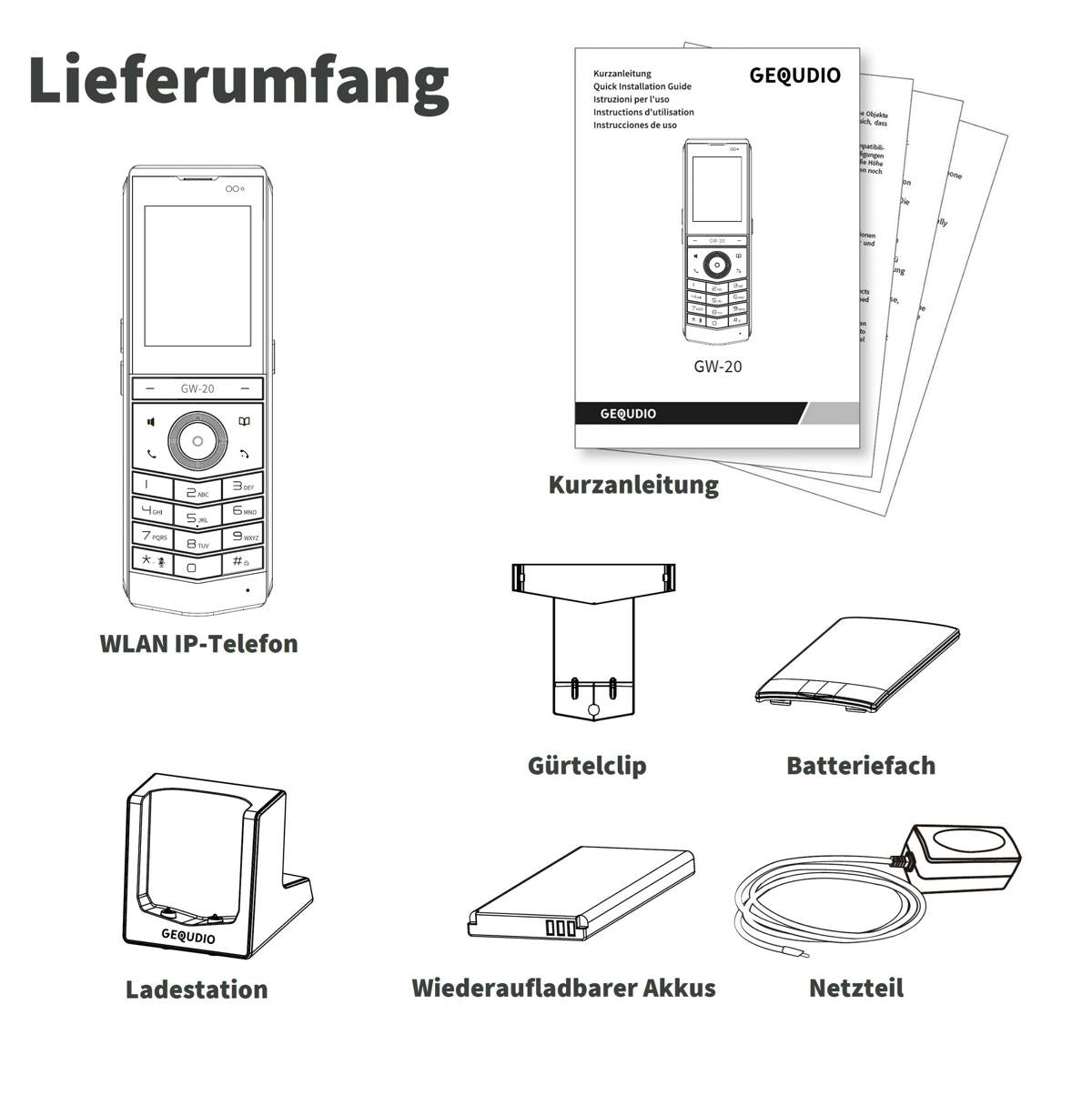 ⚠ B-WARE Kleine Kratzer ⚠ GEQUDIO IP Telefon schnurlos GW-20 mit Ladeschale für Fritzbox, Telekom, SIP kompatibel - Premium Freisprechen & Bluetooth - Dualband Wi-Fi 6 mit WLAN Roaming IP67 wasserdicht