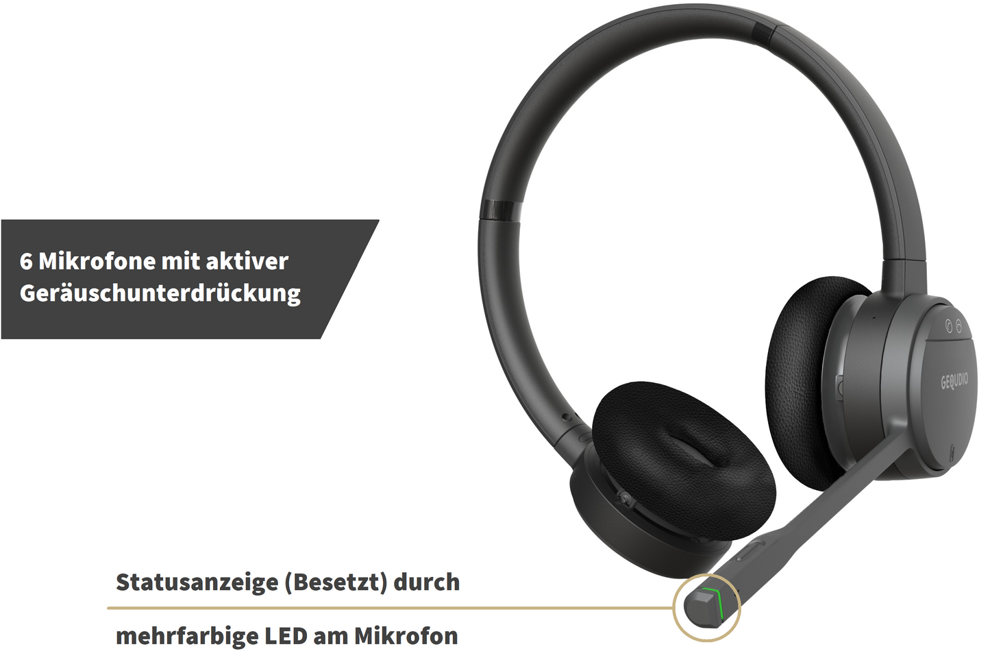 GEQUDIO GC-4 DECT und Bluetooth Dual Headset (2-Ohr) mit Active Noise-Cancelling