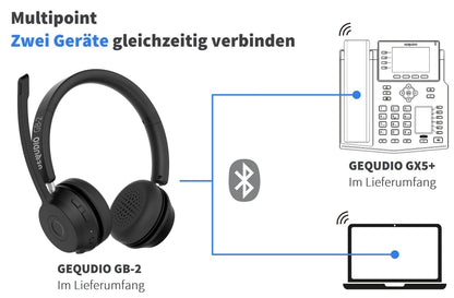 GEQUDIO IP Telefon GX5+ mit Netzteil & Bluetooth Headset - Fritzbox, Telekom kompatibel