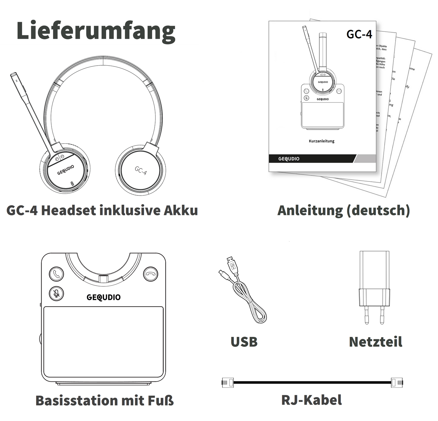 GEQUDIO GC-4 DECT und Bluetooth Dual Headset (2-Ohr) mit Active Noise-Cancelling