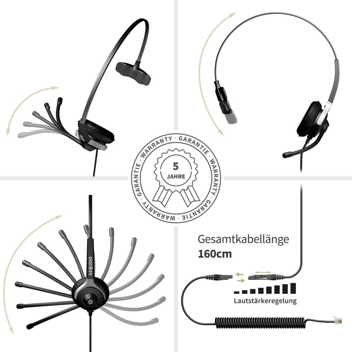 GEQUDIO Headset kompatibel mit Cisco Telefon (1-Ohr)