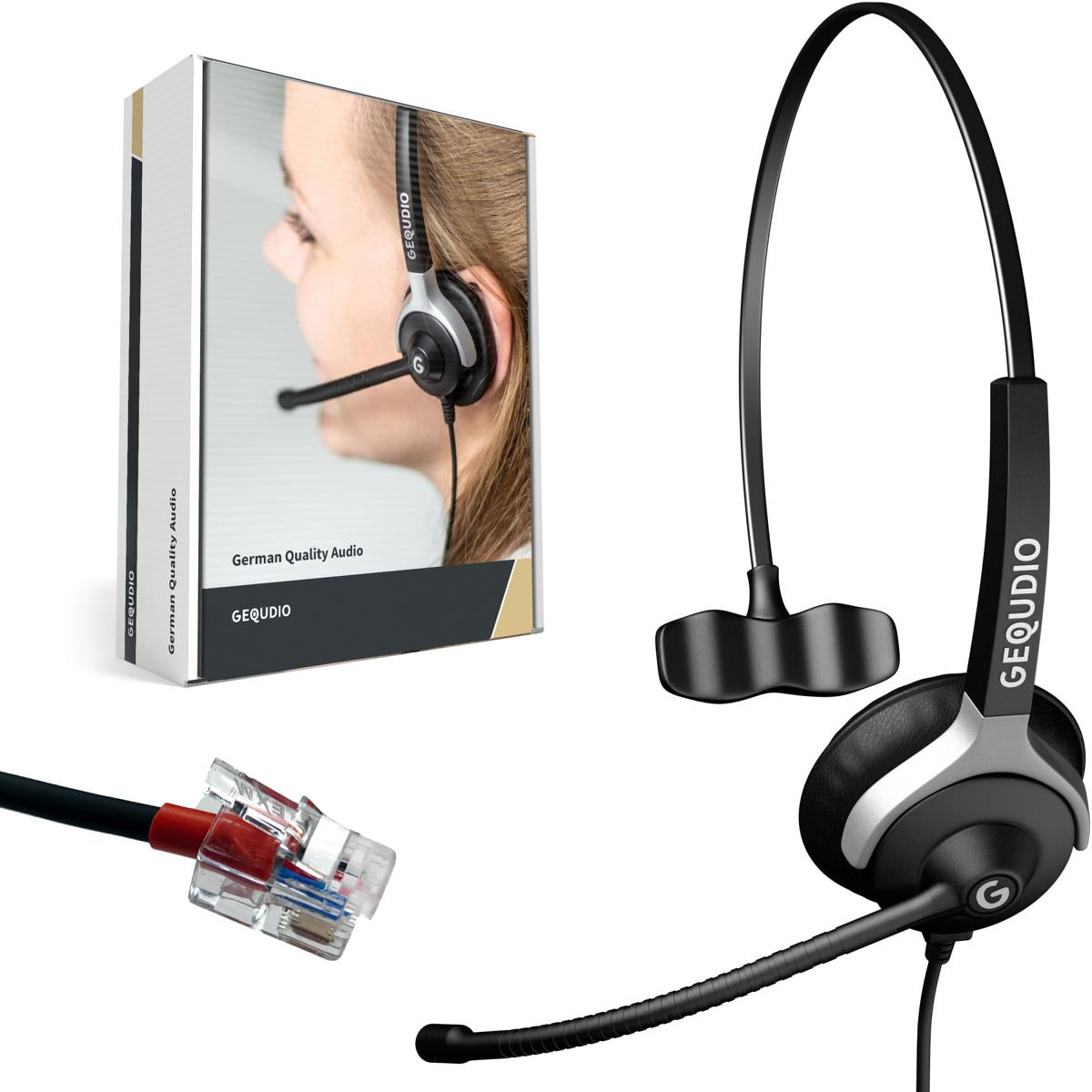 GEQUDIO Headset kompatibel mit Yealink, Snom, Avaya, Grandstream Telefon (1-Ohr)