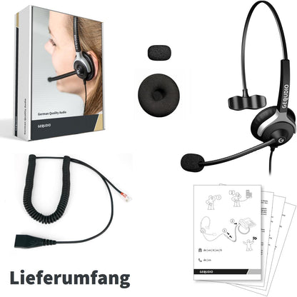 GEQUDIO Headset kompatibel mit Yealink, Snom, Avaya, Grandstream Telefon (1-Ohr)