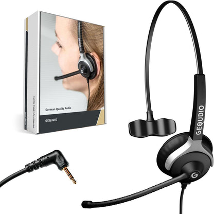 GEQUDIO Headset mit 2,5mm Klinke kompatibel mit Gigaset, Panasonic DECT Schnurlostelefon (1-Ohr)