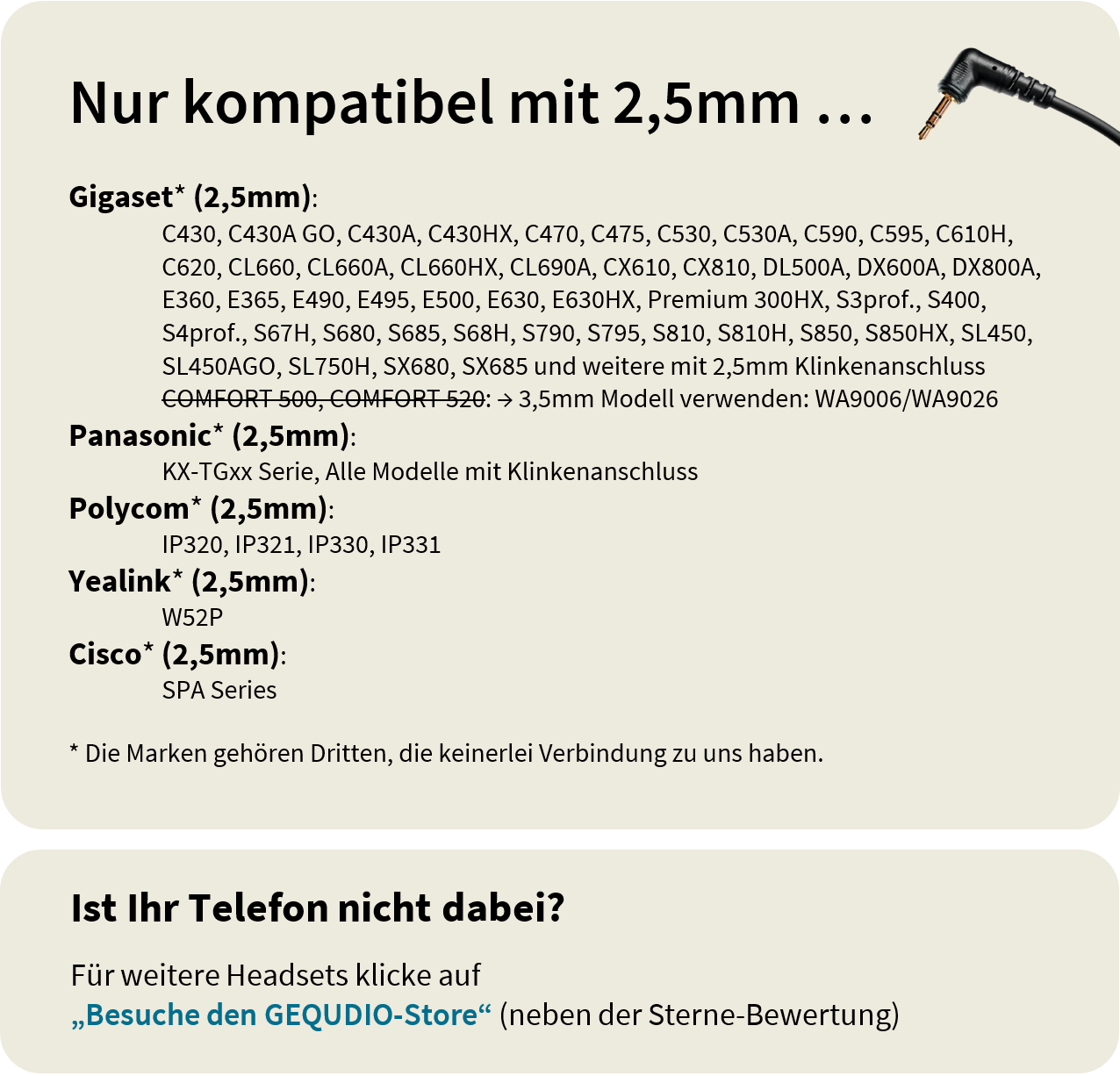 GEQUDIO Headset mit 2,5mm Klinke kompatibel mit Gigaset, Panasonic DECT Schnurlostelefon (1-Ohr)