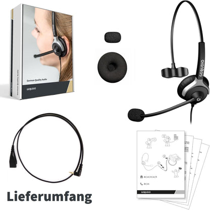 GEQUDIO Headset mit 2,5mm Klinke kompatibel mit Gigaset, Panasonic DECT Schnurlostelefon (1-Ohr)