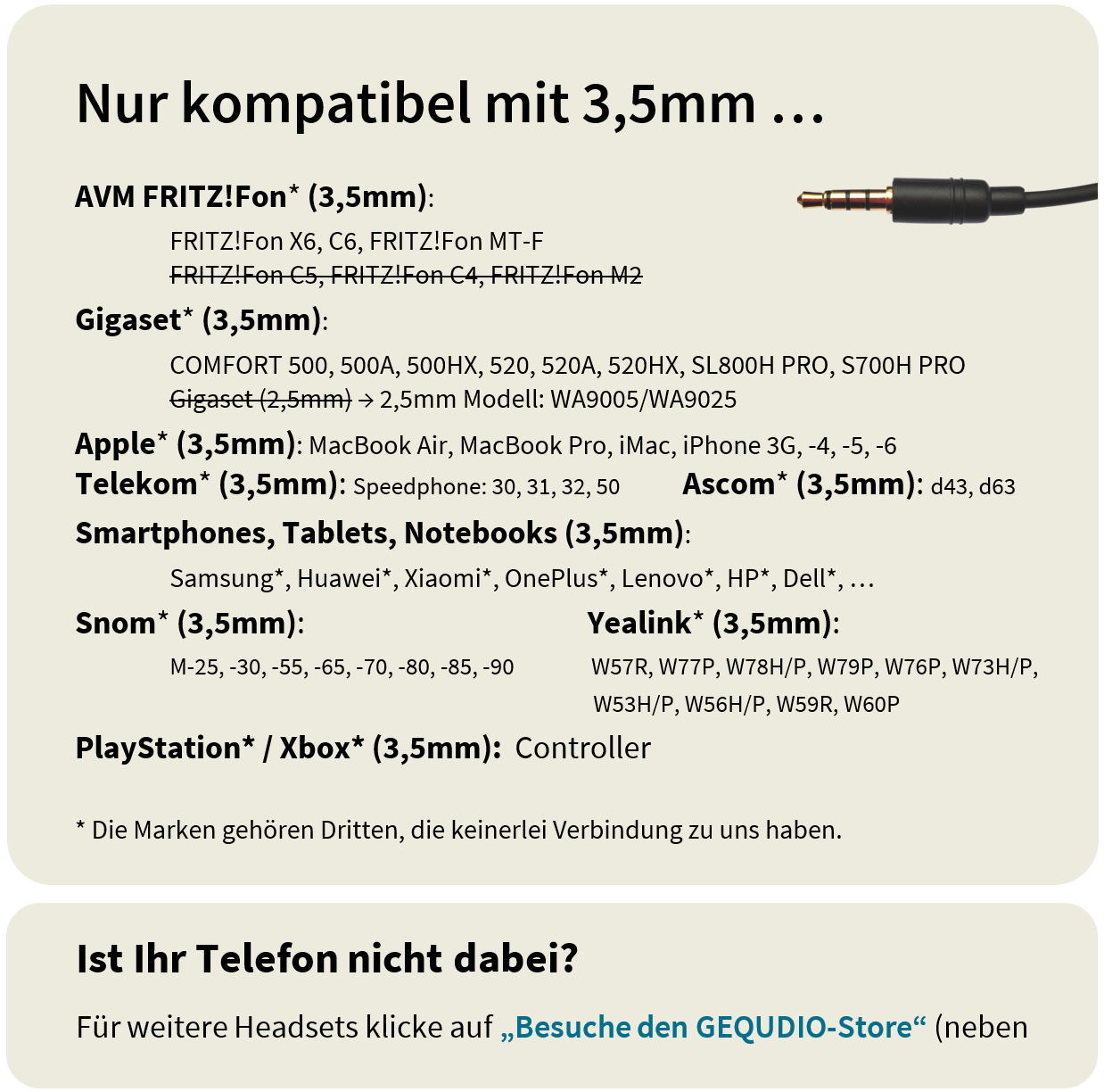 GEQUDIO Headset mit 3,5mm Klinke kompatibel mit FritzFon C6, X6, MacBook, Smartphone, Speedphone, Notebook, PC, Laptop (1-Ohr)