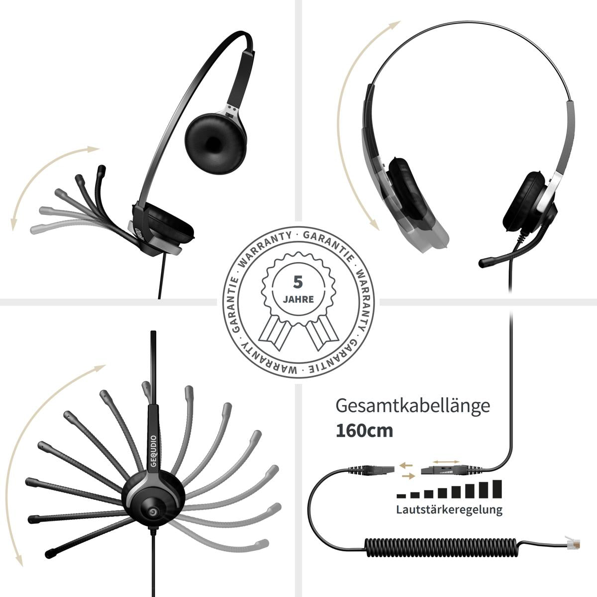 GEQUDIO Headset kompatibel mit Cisco Telefon (2-Ohr)