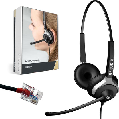 GEQUDIO Headset kompatibel mit Yealink, Snom, Avaya, Grandstream Telefon (2-Ohr)