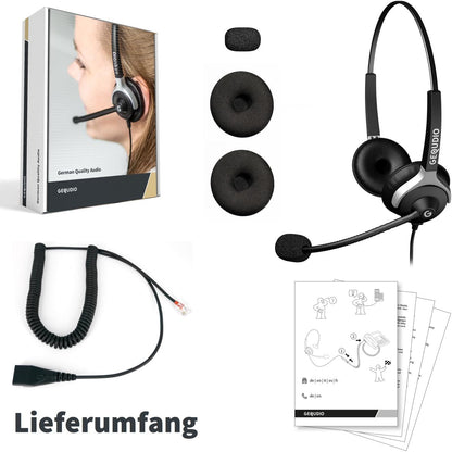 GEQUDIO Headset kompatibel mit Yealink, Snom, Avaya, Grandstream Telefon (2-Ohr)