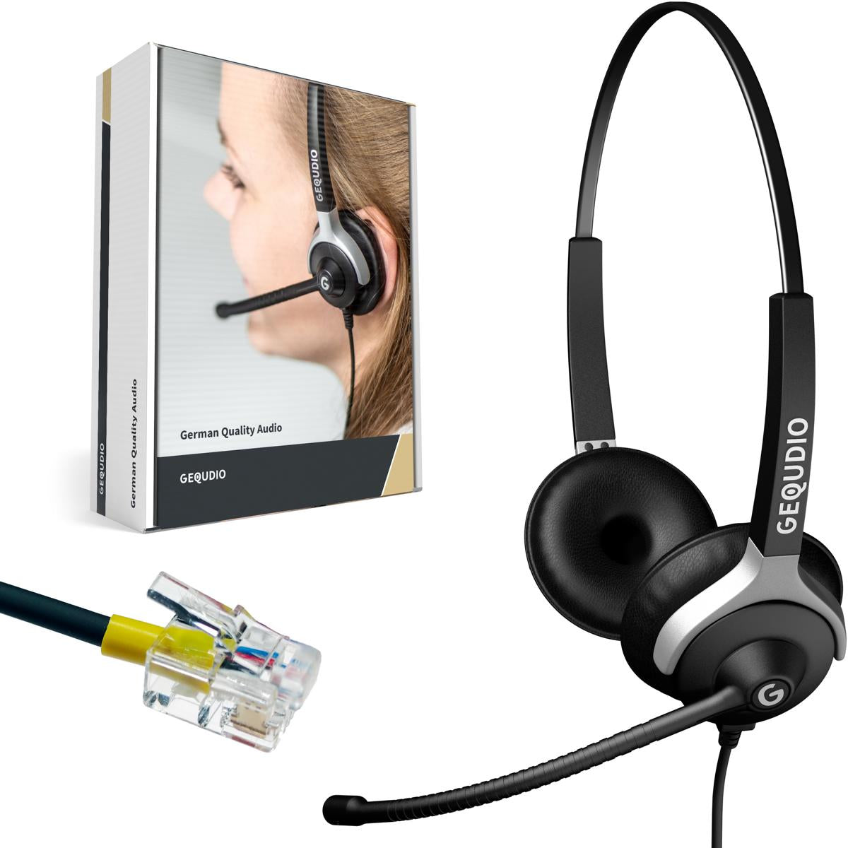 GEQUDIO Headset für GX- und GZ-Serie kompatibel für GX5+ GX7+ GZ-2 GZ-6 GZ-8, Poly/Polycom und Gigaset-RJ Telefon (2-Ohr)