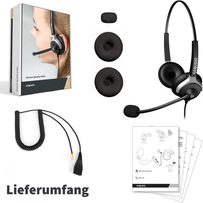 GEQUDIO Headset für GX- und GZ-Serie kompatibel für GX5+ GX7+ GZ-2 GZ-6 GZ-8, Poly/Polycom und Gigaset-RJ Telefon (2-Ohr)