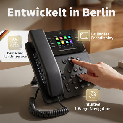 GEQUDIO GA-3 Telefon mit Anrufbeantworter - Schnurgebundenes Festnetztelefon Freisprechfunktion & Farbdisplay - Deutsche Anleitung für Router TAE oder FON Anschluss [Deutsche Version]