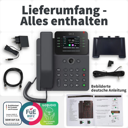 GEQUDIO GA-3 Telefon mit Anrufbeantworter - Schnurgebundenes Festnetztelefon Freisprechfunktion & Farbdisplay - Deutsche Anleitung für Router TAE oder FON Anschluss [Deutsche Version]