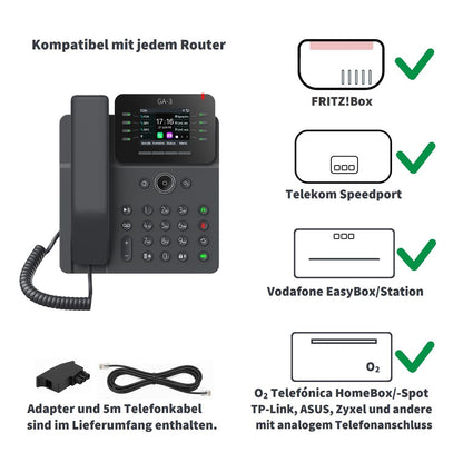 GEQUDIO GA-3 Telefon mit Anrufbeantworter - Schnurgebundenes Festnetztelefon Freisprechfunktion & Farbdisplay - Deutsche Anleitung für Router TAE oder FON Anschluss [Deutsche Version]
