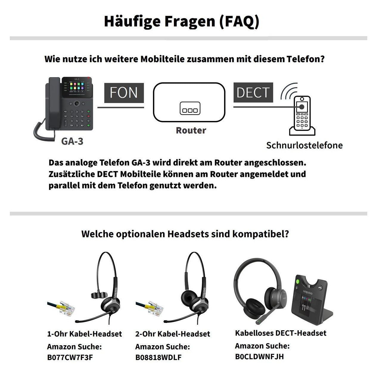 GEQUDIO GA-3 Telefon mit Anrufbeantworter - Schnurgebundenes Festnetztelefon Freisprechfunktion & Farbdisplay - Deutsche Anleitung für Router TAE oder FON Anschluss [Deutsche Version]