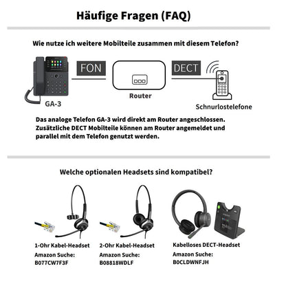 GEQUDIO GA-3 Telefon mit Anrufbeantworter - Schnurgebundenes Festnetztelefon Freisprechfunktion & Farbdisplay - Deutsche Anleitung für Router TAE oder FON Anschluss [Deutsche Version]
