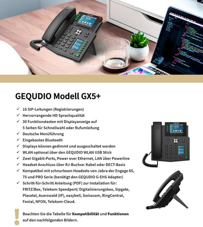 GEQUDIO IP Telefon GX5+ mit Netzteil - Fritzbox, Telekom kompatibel