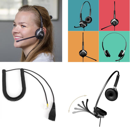 GEQUDIO IP Telefon GX5+ mit Netzteil & 2-Ohr Kabel-Headset - Fritzbox, Telekom kompatibel