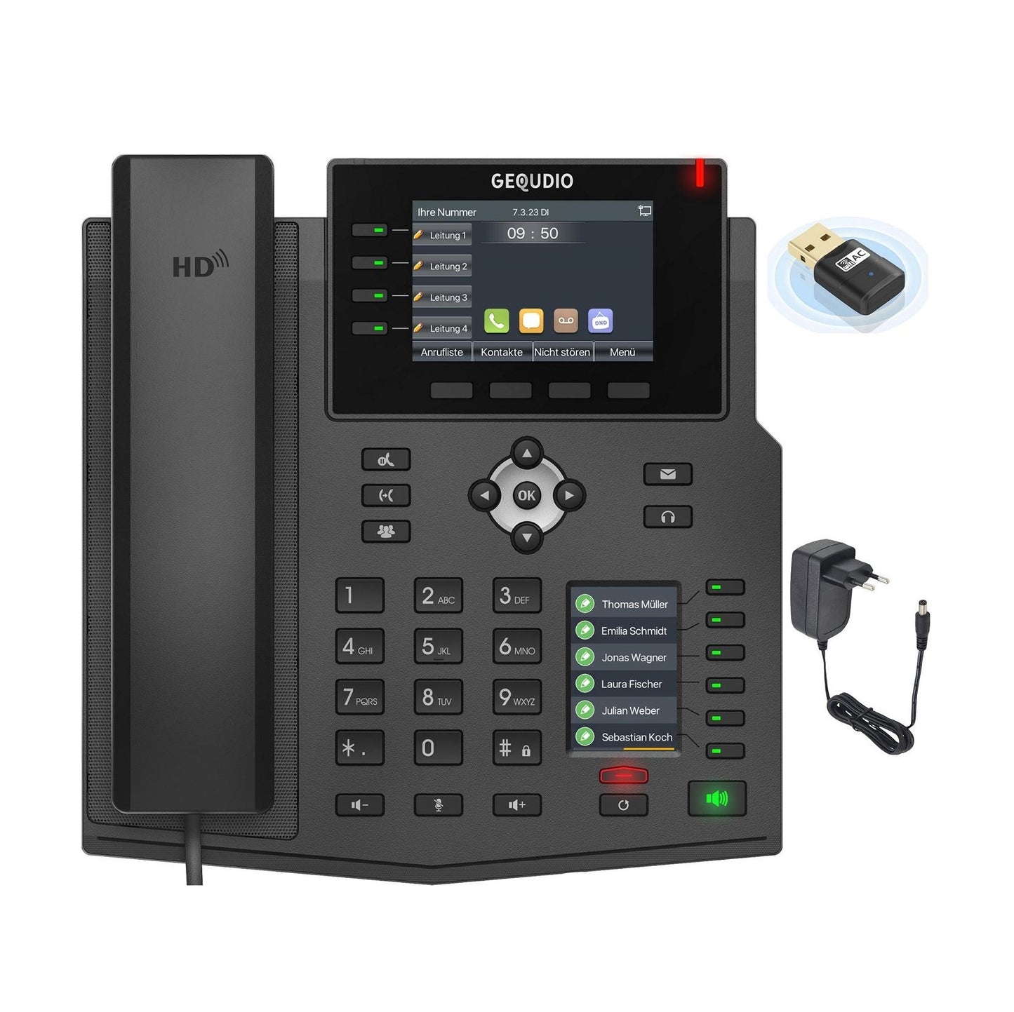 GEQUDIO IP Telefon GX5+ mit Netzteil & WLAN Stick - Fritzbox, Telekom kompatibel