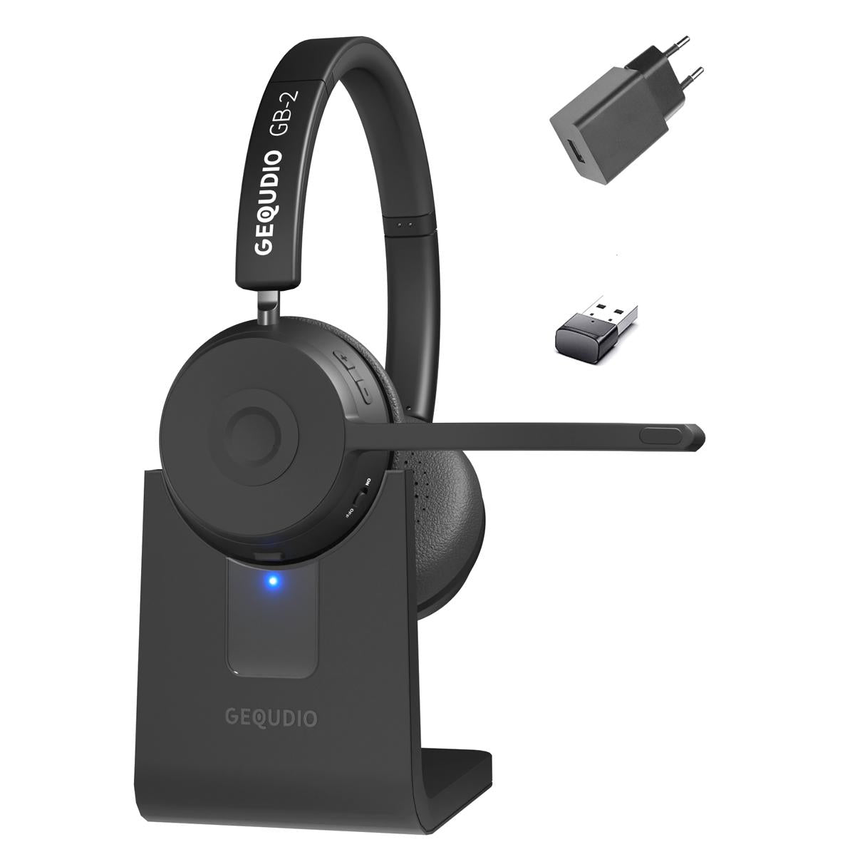 GEQUDIO Schnurlos Headset GB-2 mit Ladestation (mit USB-Adapter)