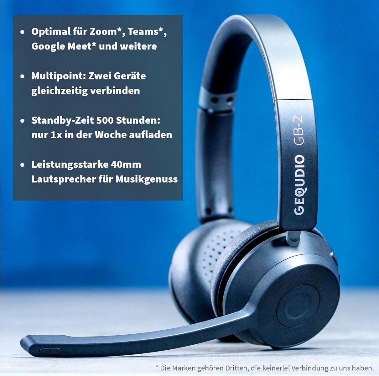 GEQUDIO Schnurlos Headset GB-2 mit Ladestation (mit USB-Adapter)