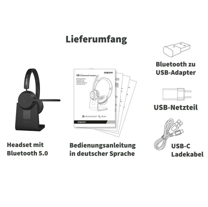 GEQUDIO Schnurlos Headset GB-2 mit Ladestation (mit USB-Adapter)