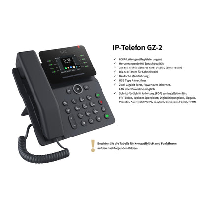 GEQUDIO IP Telefon GZ-2 mit Netzteil - Fritzbox, Telekom kompatibel