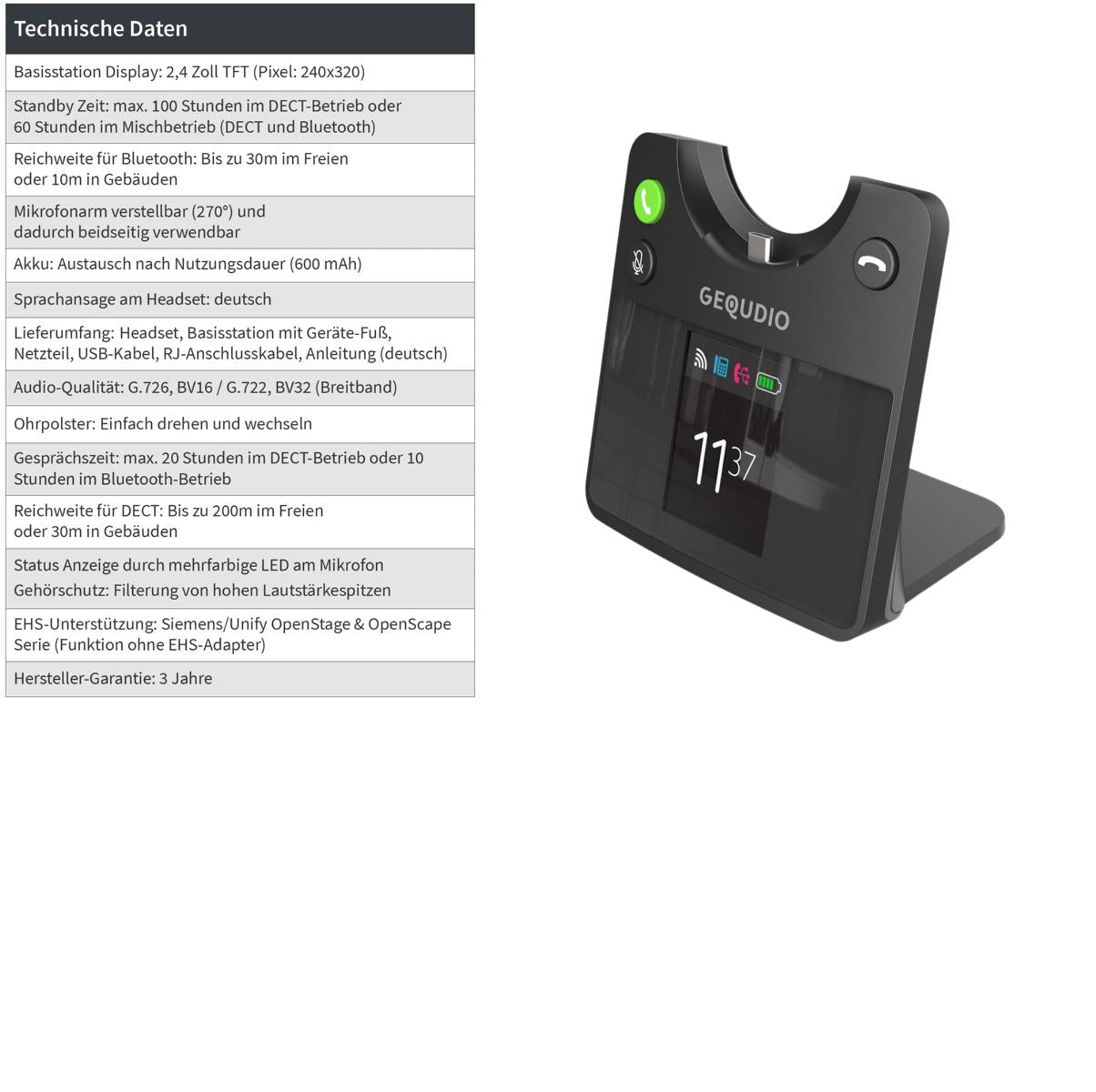 GEQUDIO GC-1 DECT und Bluetooth Dual Headset (1-Ohr)