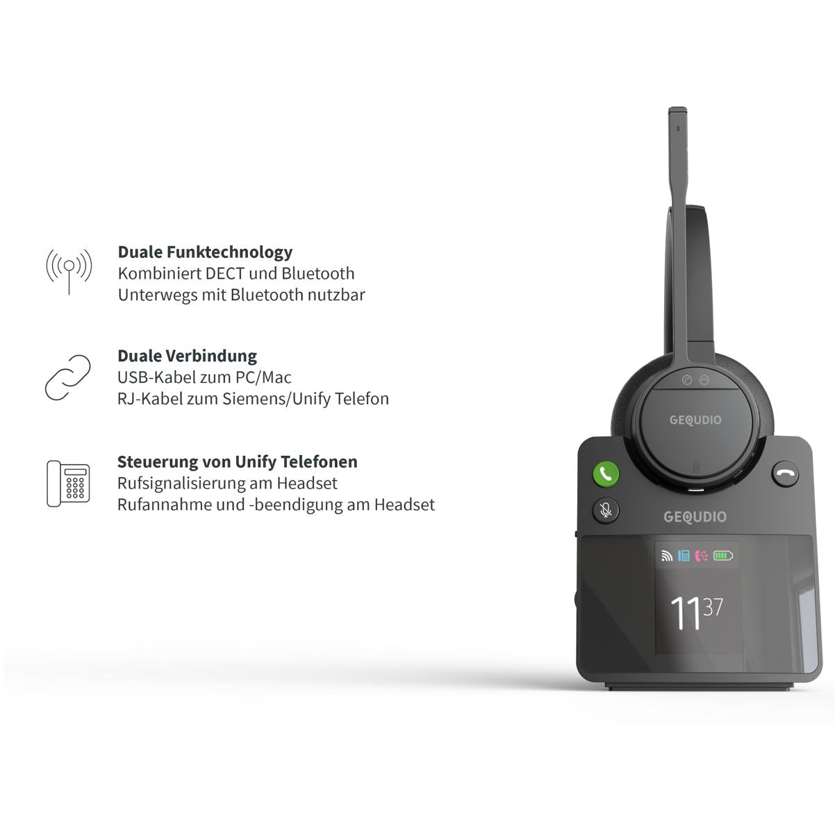 GEQUDIO GC-1 DECT und Bluetooth Dual Headset (1-Ohr)