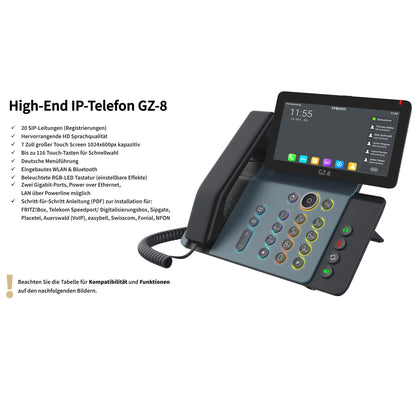 GEQUDIO High-End IP Telefon GZ-8 mit Netzteil - Fritzbox, Telekom kompatibel